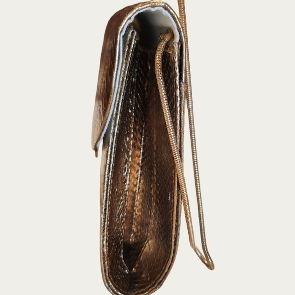 Vintage 1980's Bronze Gold Metallic Snakeskin Clutch/ Shoulder Bag EUC - Picture 4 of 11